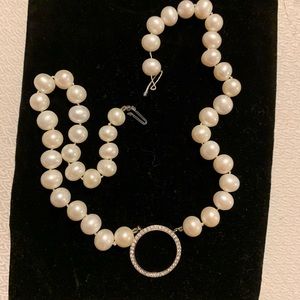 Authentic Cultured 14k white gold and diamond